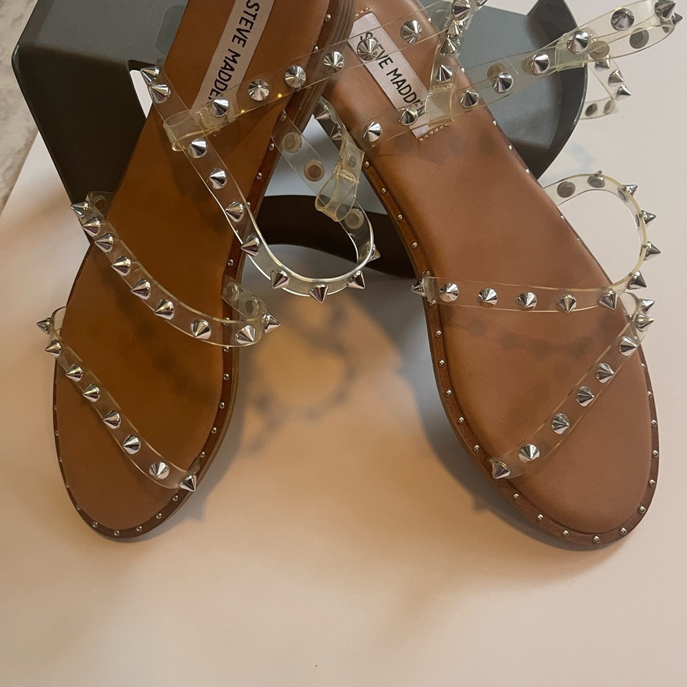 Steve Madden Women's Studded Sandals - Clear and Tan